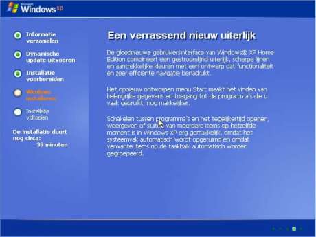 Windows XP Setup: hoofdmenu