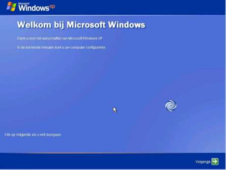 Windows XP Setup: hoofdmenu